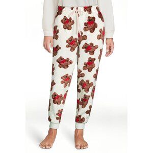 Joyspun Women's Plush Sleep Jogger Pants 1 PIECE TEDDY BEAR WHITE 2X